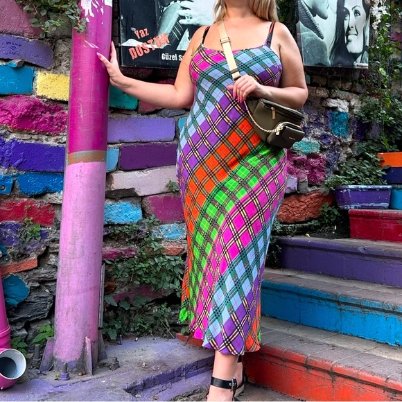 RIXO XL US12 Holly rainbow multicolor check print dress - Picture 10 of 16